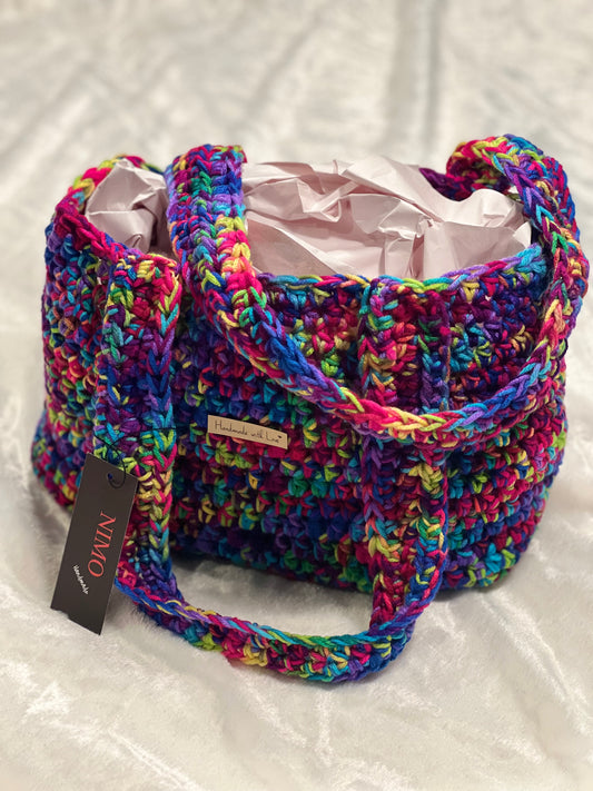 Kaleidoscopic Crochet Tote Bag